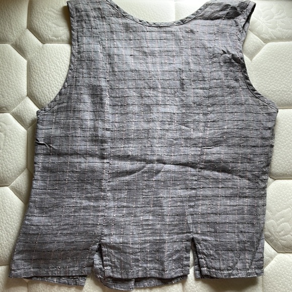 FLAX 100% Linen Grid Pattern Top - Picture 3 of 4
